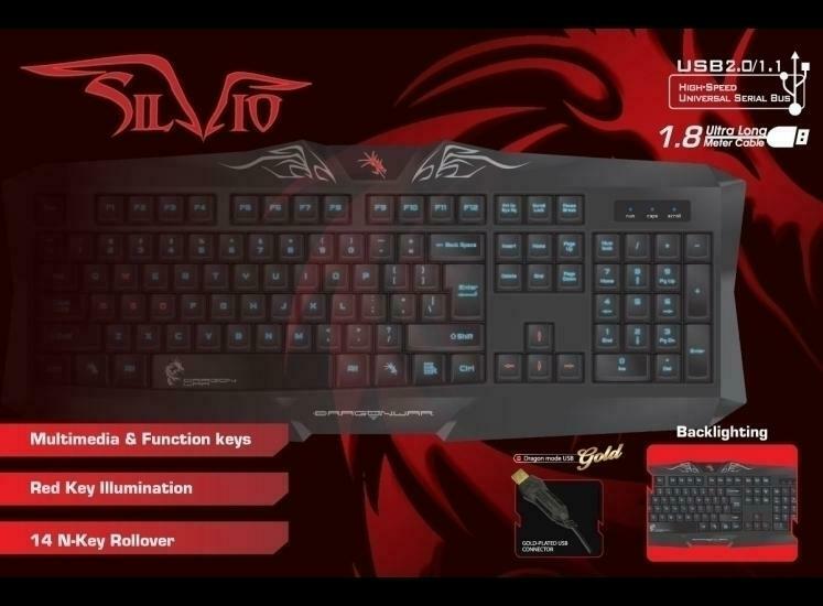 Dragonwar Silvio Clavier Gaming Qwerty - 14 touches anti-ghosting - touches rétro-éclairées - n-key rollover - Noir - flash vidéo