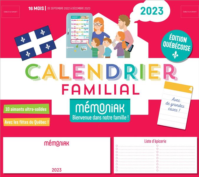 Mémoniak : calendrier familial spécial Québec : calendrier mensuel de septembre à décembre (édition 2022/2023) - flash vidéo