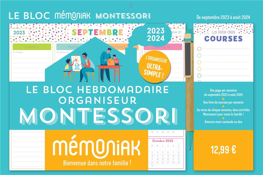 Mémoniak : le bloc hebdomadaire organiseur Montessori : de septembre à août (édition 2023/2024) - flash vidéo