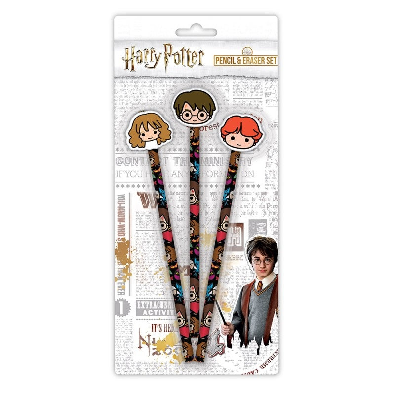 Harry Potter - Ensemble de 3 crayons et gommes Chibi - flash vidéo