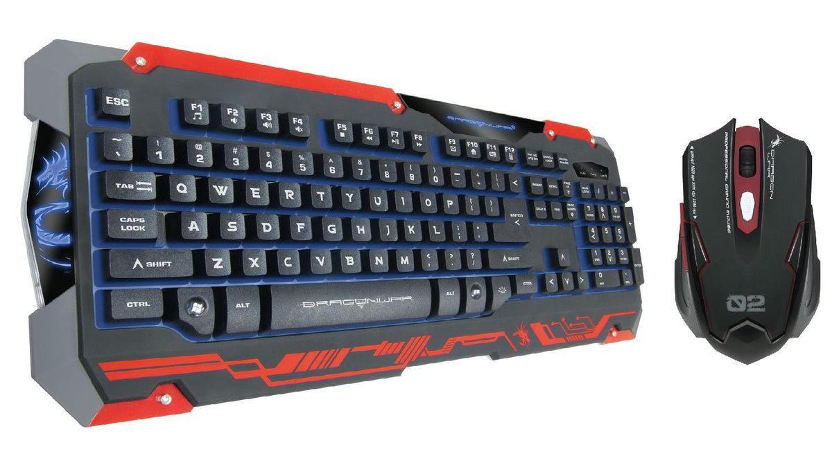 Dragonwar Sencaic Combo LED Gaming Mouse 3200 DPI / 6 boutons + rétro-éclairage Clavier de jeu semi-mécanique Black Qwertzu avec 8 touches programmables et pavé numérique