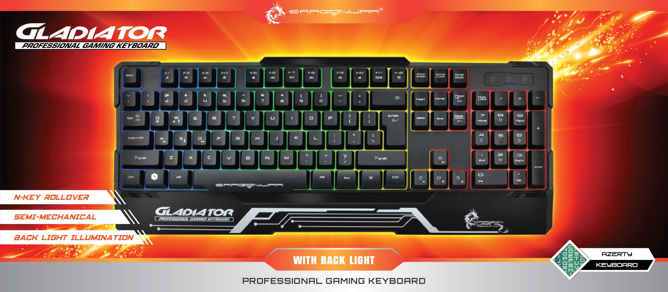 Dragonwar Gladiator Semi-Mechanical Gaming Clavier Azerty
