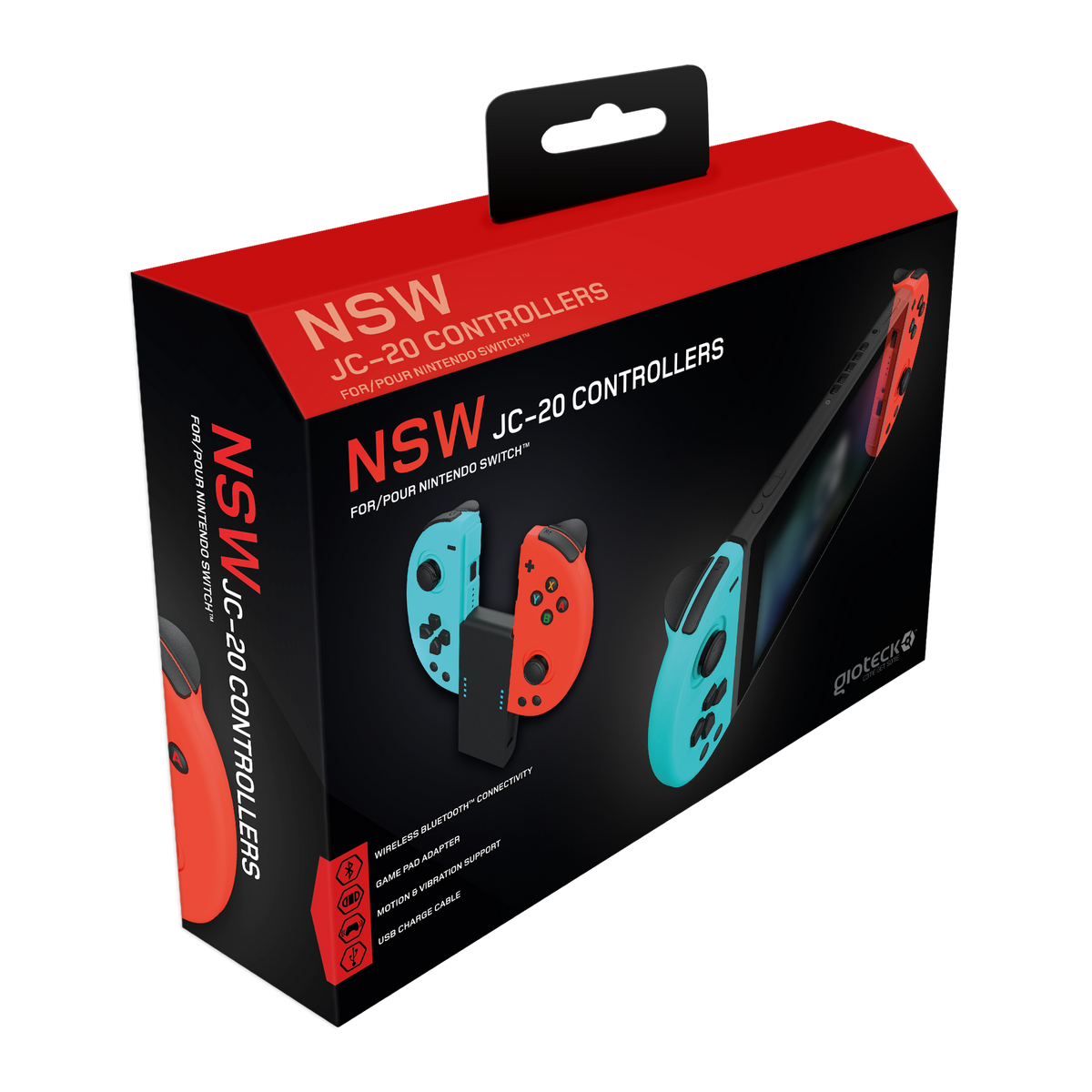 Gioteck - Manettes sans fil Bluetooth JC-20 Rouge (D) et Bleu (G) pour Nintendo Switch