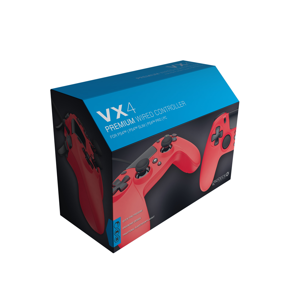 Gioteck - Manette filaire premium VX4 Rouge pour PS4 et PC - flash vidéo