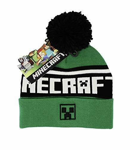 Minecraft - Bonnet à pompon Vert et Noir Logo de Creeper - flash vidéo