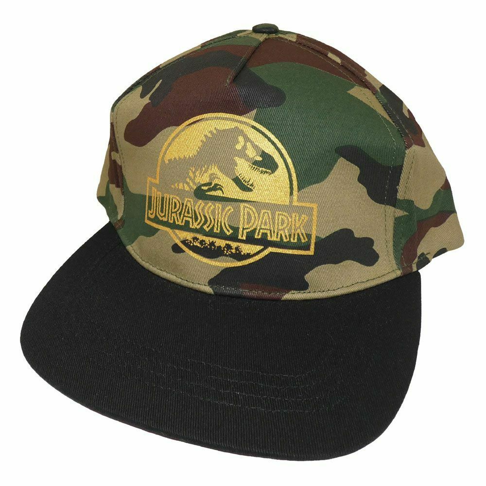 Jurassic Park - Casquette Snapback Noire et Camouflage Logo Doré - flash vidéo