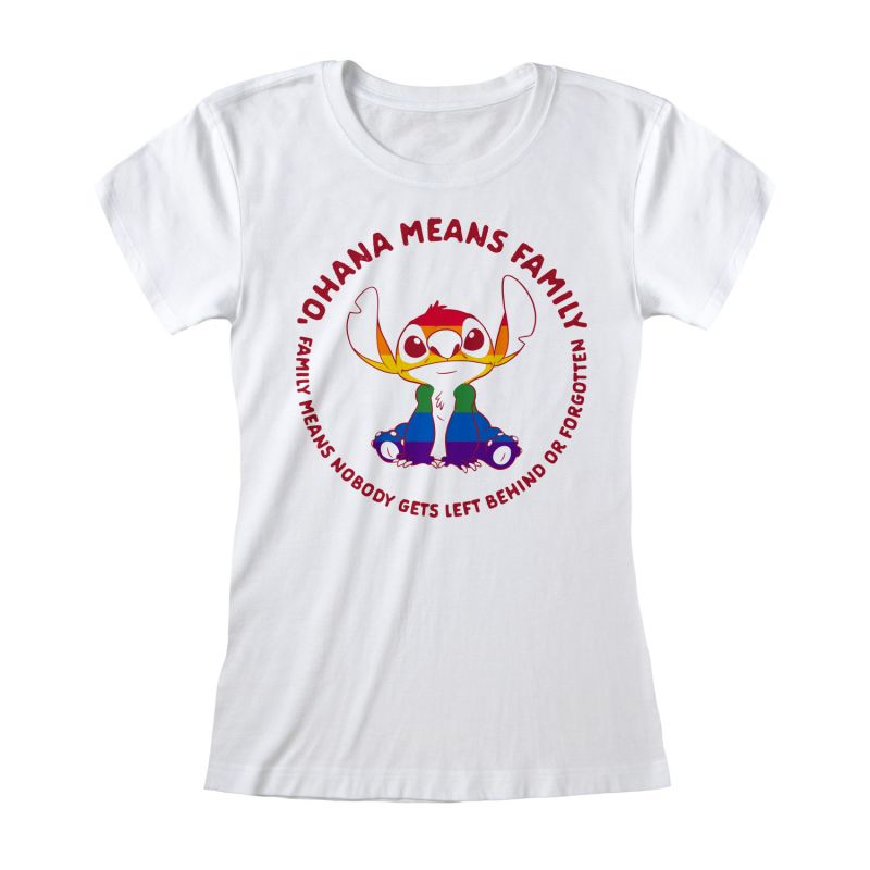 Disney - T-Shirt ajusté Blanc Ohana Stitch avec col imprimé - L - flash vidéo