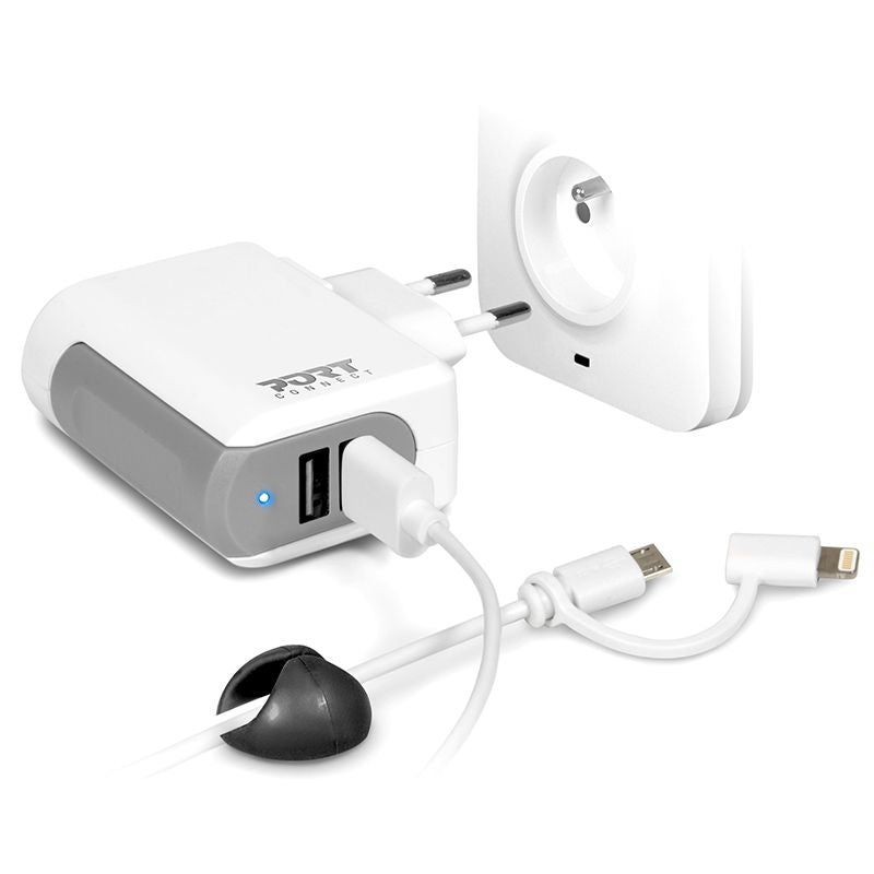 Port Designs Wall Charger 2x USB + 2in1 Cable - flash vidéo