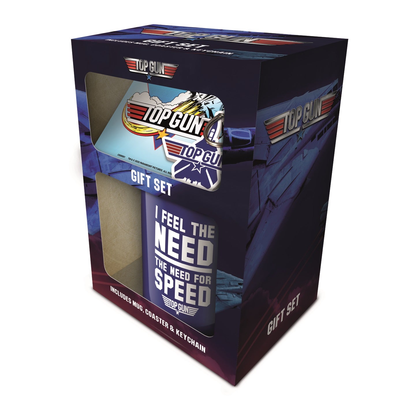 Top Gun - Coffret cadeau bleu avec tasse, sous-verre et porte-clés "Need For Speed" - flash vidéo