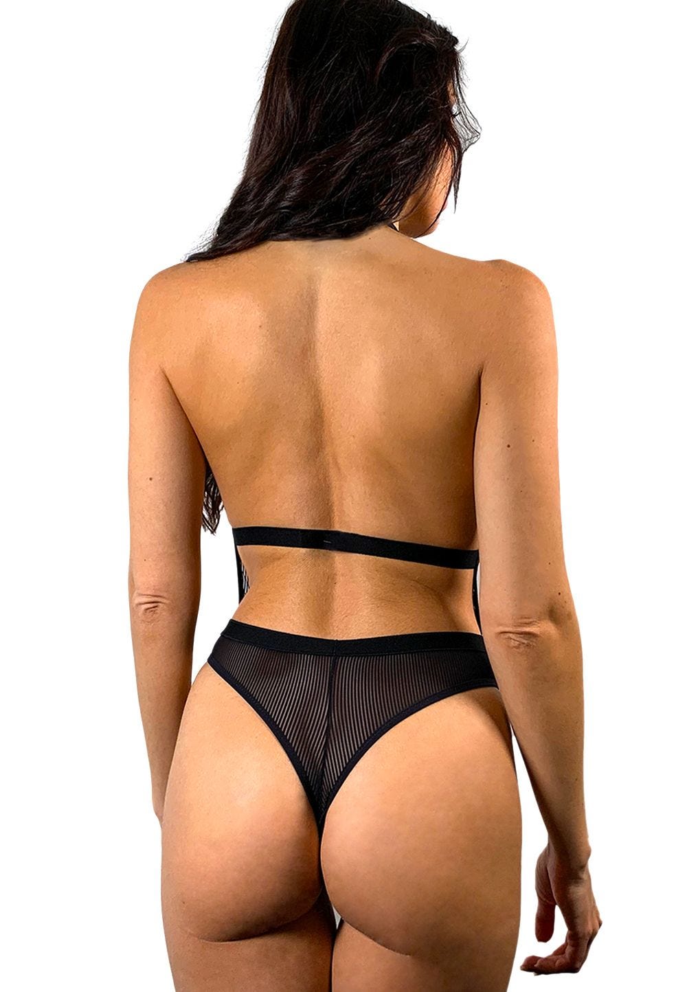 Body échancré en tulle à rayures - flash vidéo