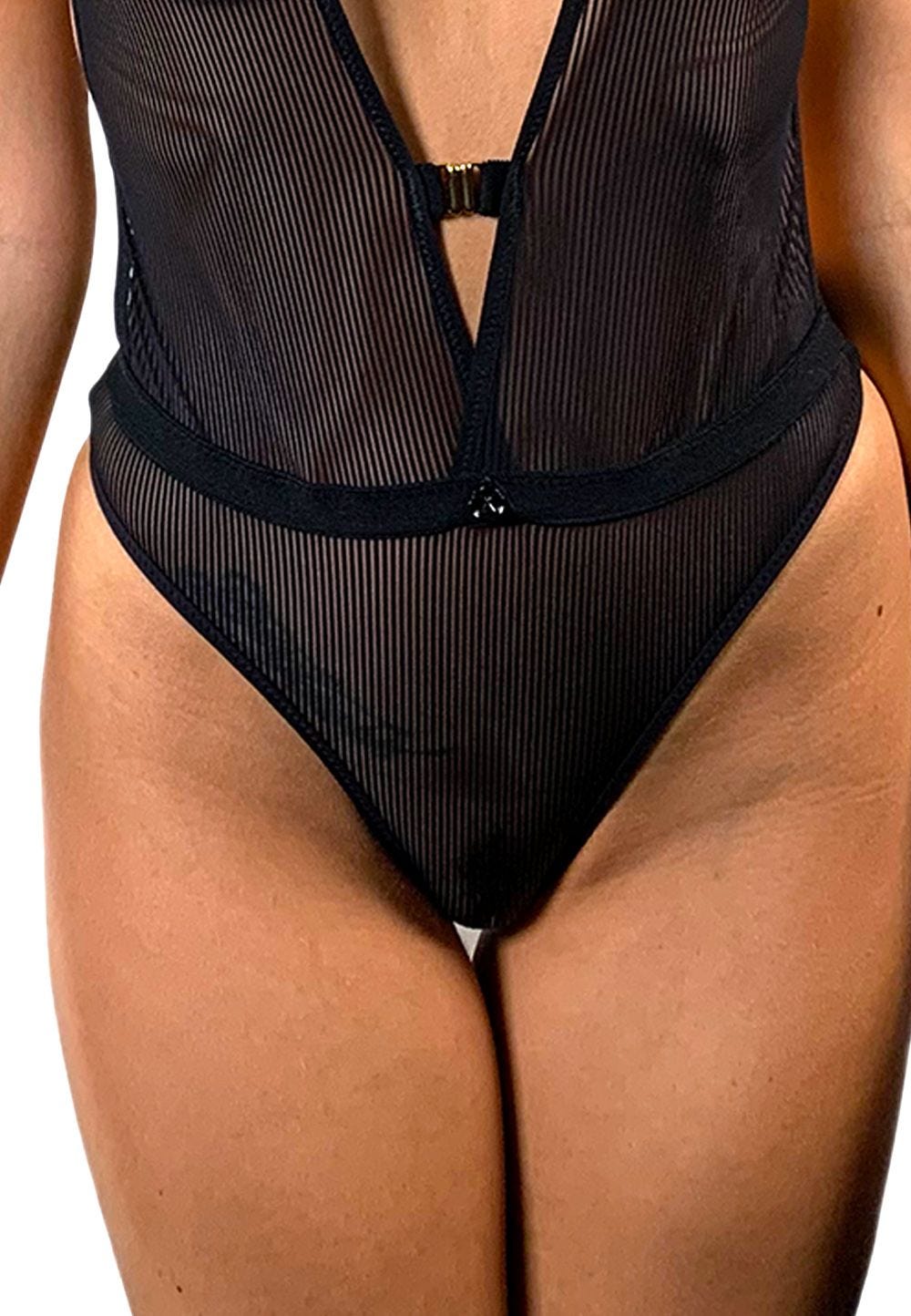 Body échancré en tulle à rayures - flash vidéo