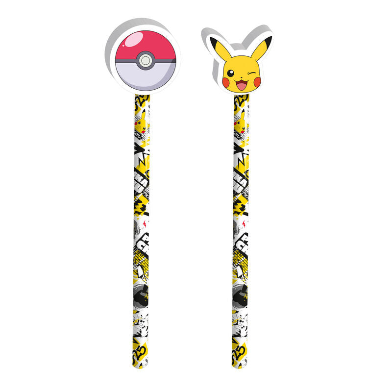 Pokémon - Ensemble de 2 crayons avec gomme à effacer Pokémon de départ - flash vidéo