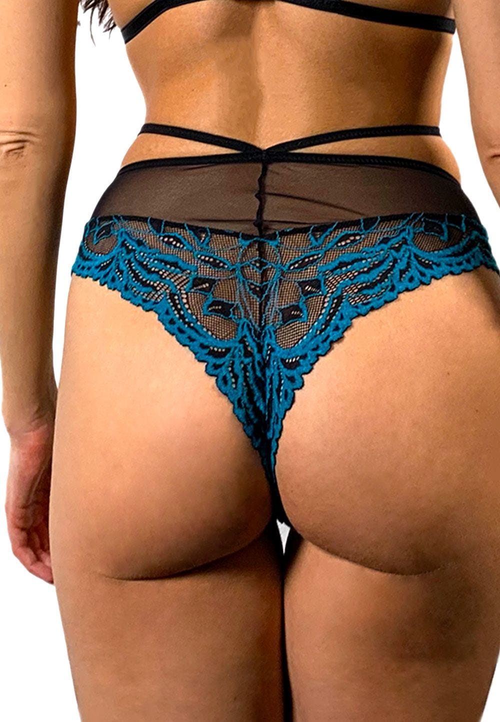 Culotte ouverte taille haute en tulle et dentelle - flash vidéo
