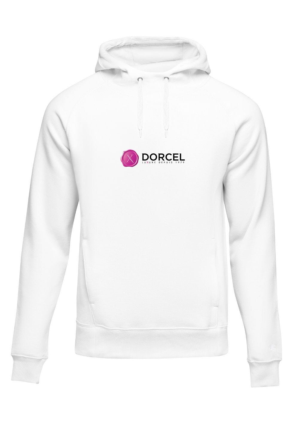 Sweat à capuche Dorcel blanc femme - flash vidéo