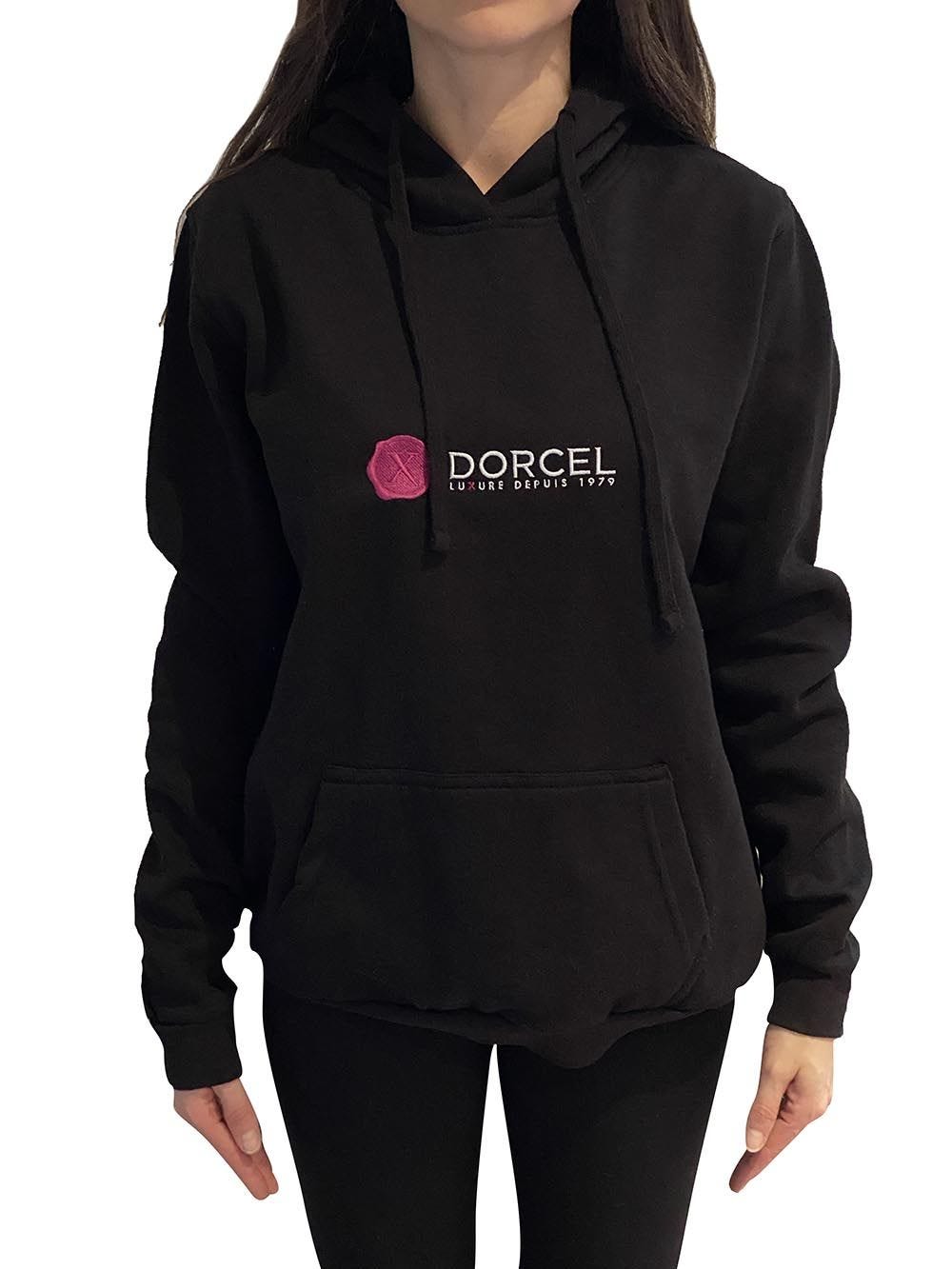 Sweat à capuche Dorcel noir femme - flash vidéo