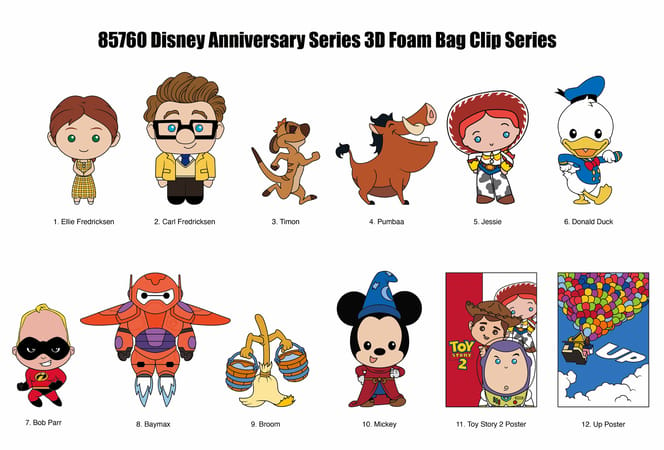 Disney - Assortiment en blind box de figurines de sac de collection L'anniversaire de Disney (Série 1) en mousse (24 pcs)