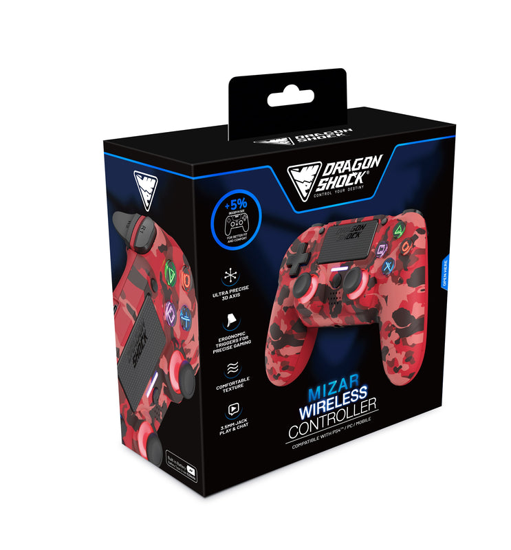DragonShock - Manette sans fil Bluetooth MIZAR Rouge Camouflage pour PS4, PC et Mobile
