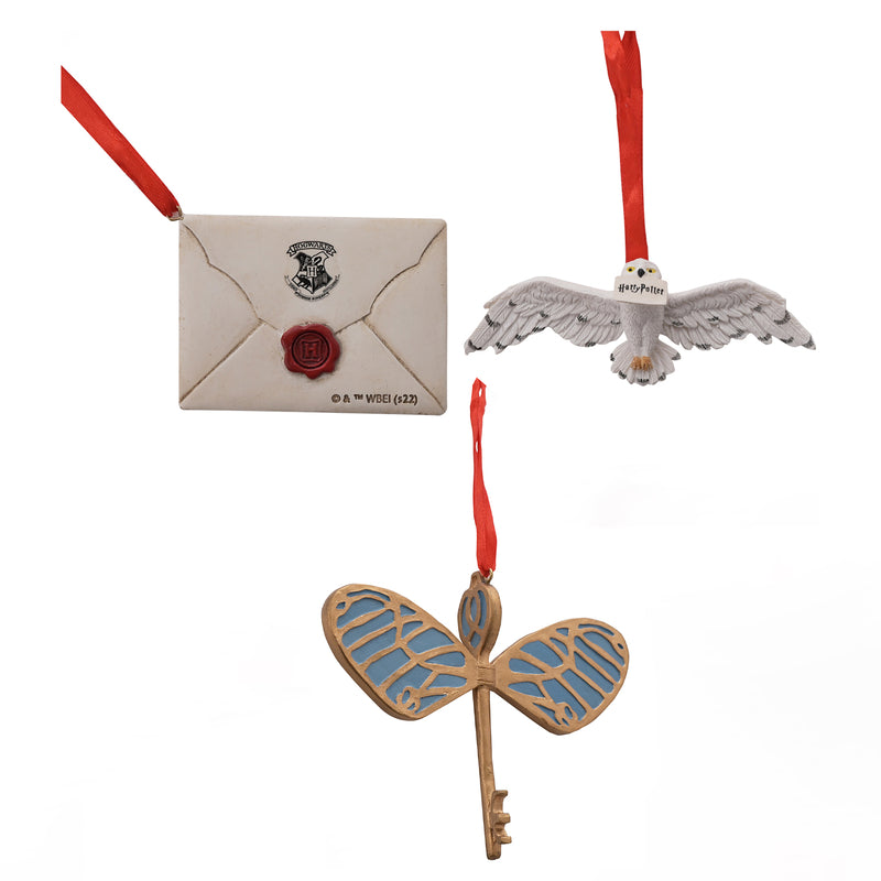 Harry Potter - Décoration Suspendue en Résine - Lettre, Hibou et Clé