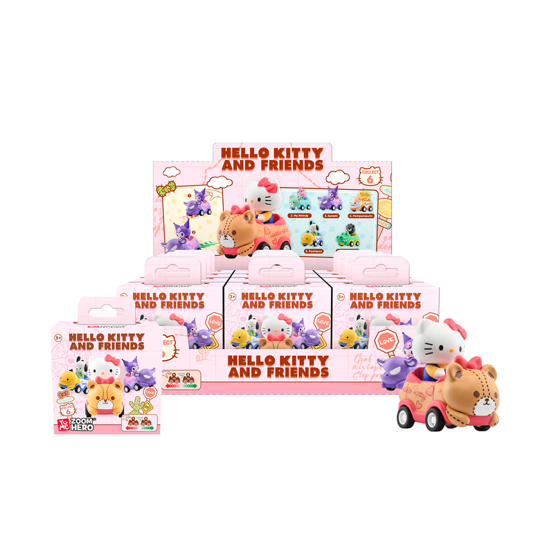 YuMe - Présentoir de voitures à traction Hello Kitty - Zoom Hero Série 1 en boîtes surprises (12 boîtes)