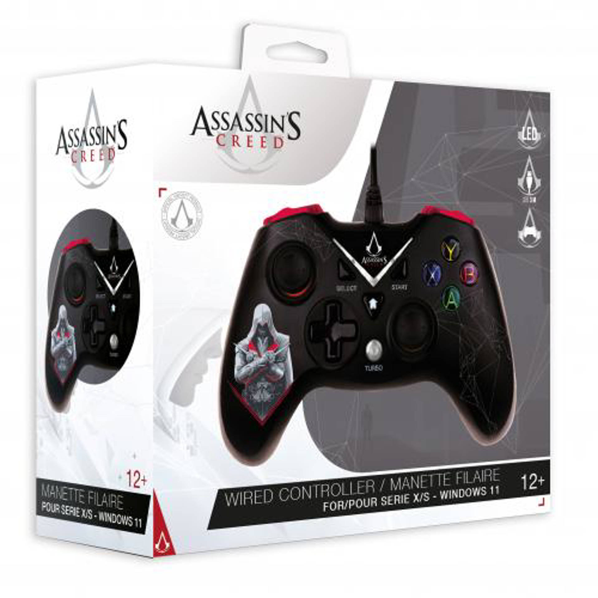 Assassin's Creed - Manette Filaire USB pour PC/Xbox One/SeriesX/S avec Câble 3M - Noire et Rouge