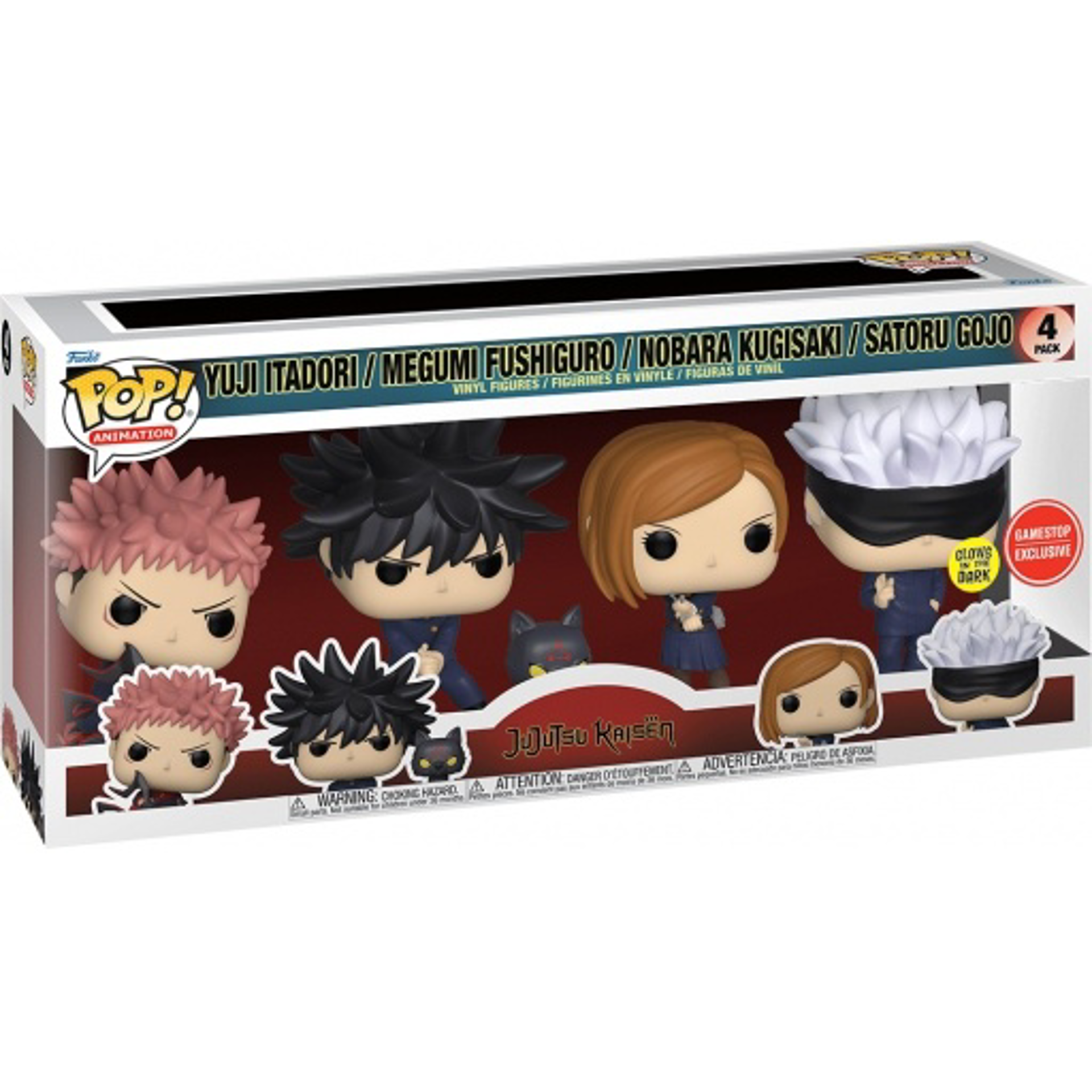 Funko Pop! 4-Pack: Animation: Jujutsu Kaisen - Yuji Itadori / Megumi Fushiguro / Nobara Kugisaki / Satoru Gojo (Glows in the Dark) (Special Edition) - flash vidéo