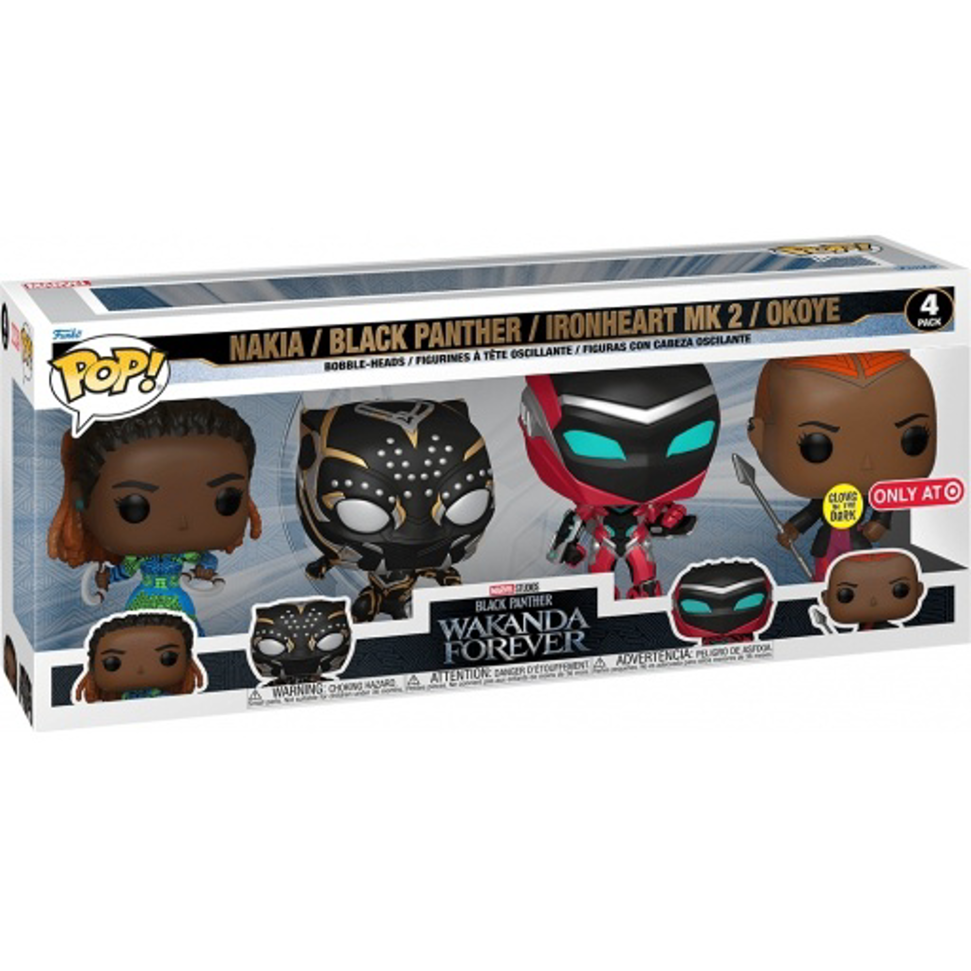 Funko Pop! 4-Pack: Marvel: Black Panther Wakanda Forever - Nakia, Black Panther, Ironheart MK 2, Okoye (Glows in the Dark) (Special Edition) - flash vidéo