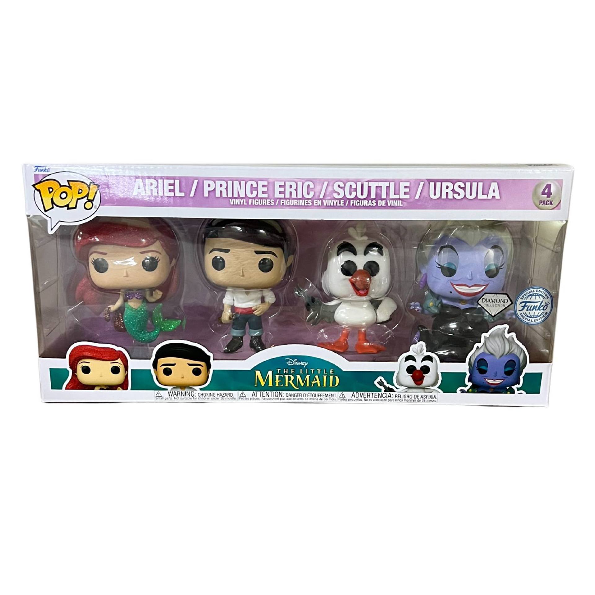 Funko Pop! 4-Pack: Disney: The Little Mermaid - Ariel / Prince Eric / Scuttle / Ursula (Diamond Collection) (Special Edition)