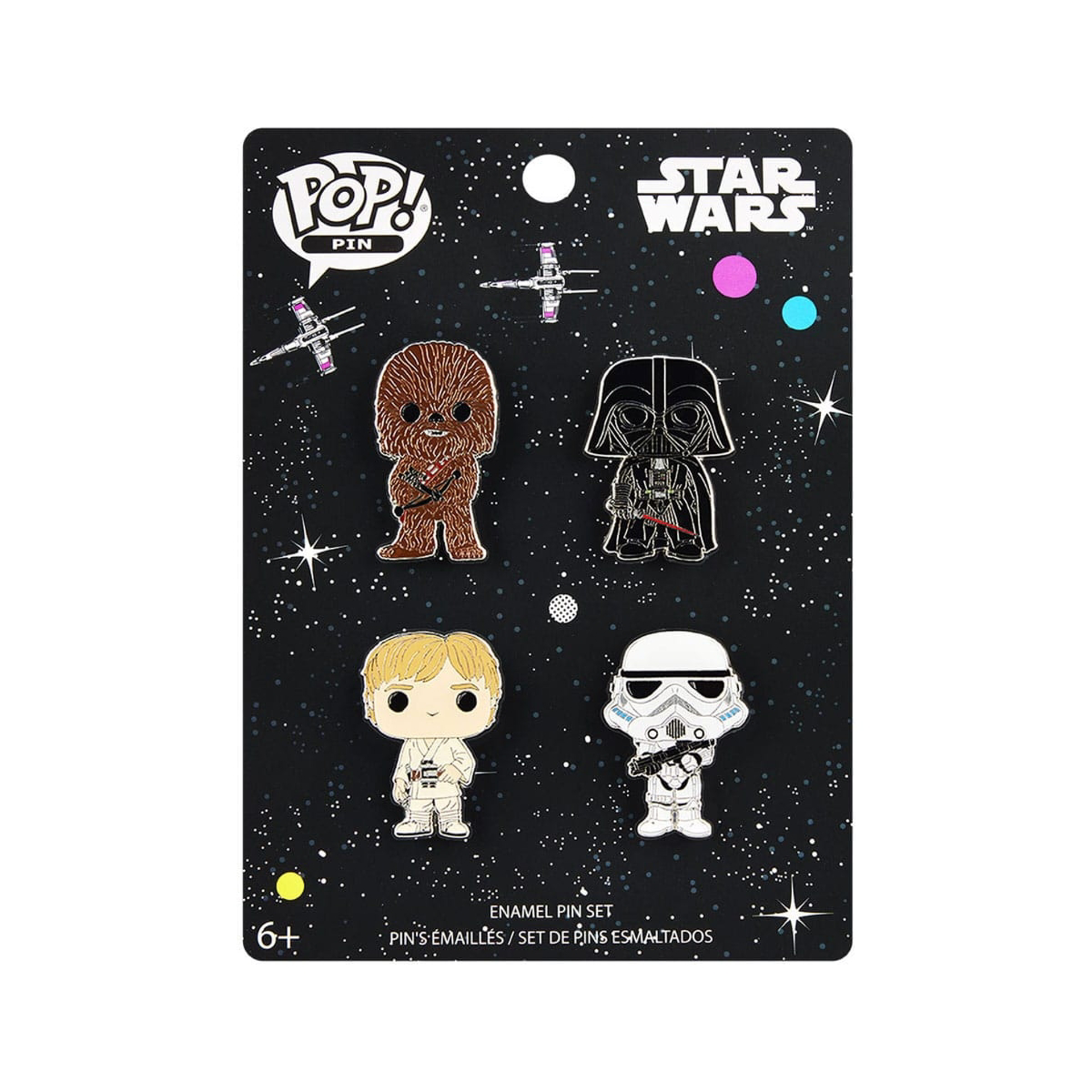 Funko Pop! Pin: 4-Pack: Star Wars - Luke Skywalker / Chewbacca / Darth Vader / Stormtrooper Enamel Pin Set - flash vidéo