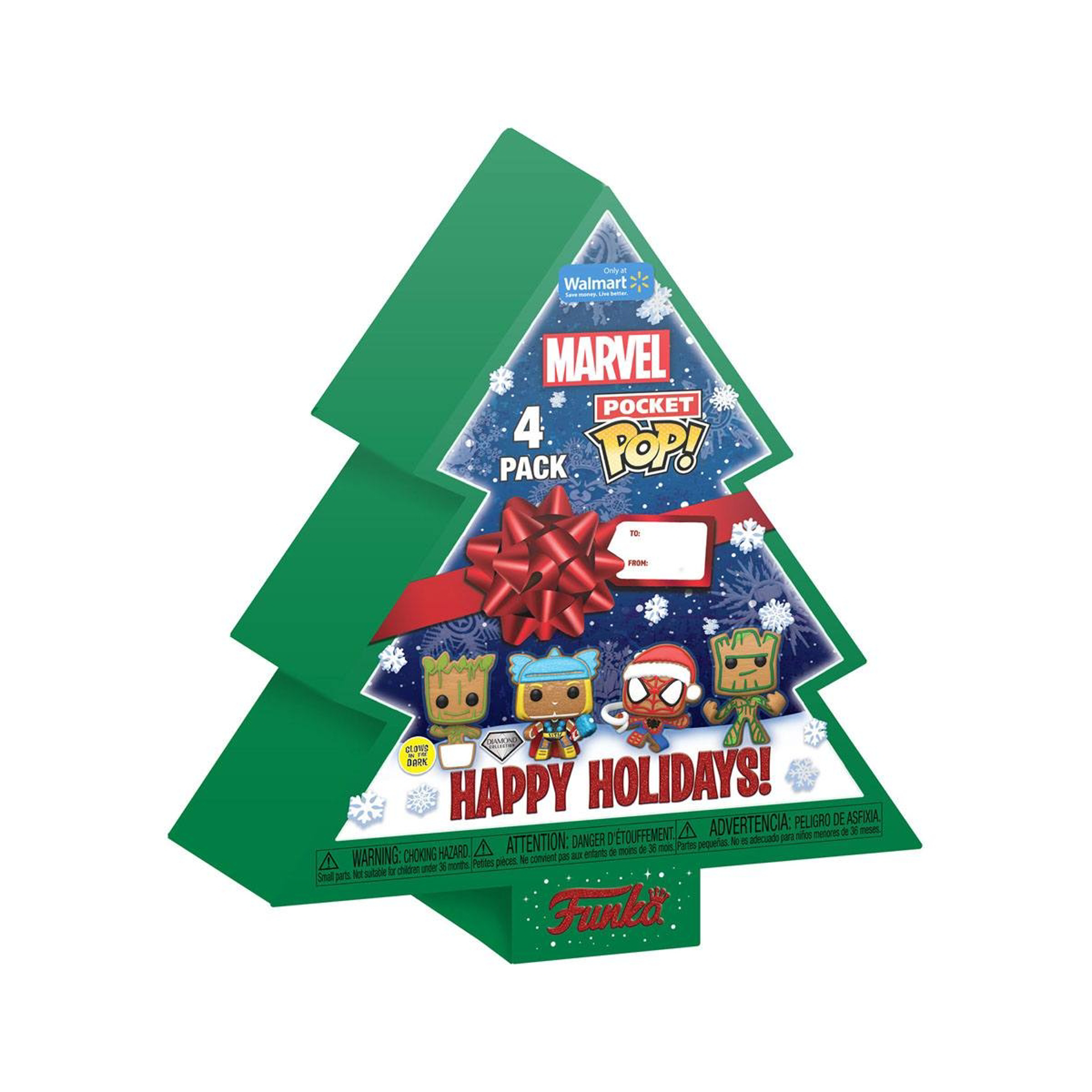 Funko Pocket Pop! Keychain 4-Pack: Marvel - Happy Holidays Tree Box (Glows in the Dark) (Diamond Collection) - flash vidéo