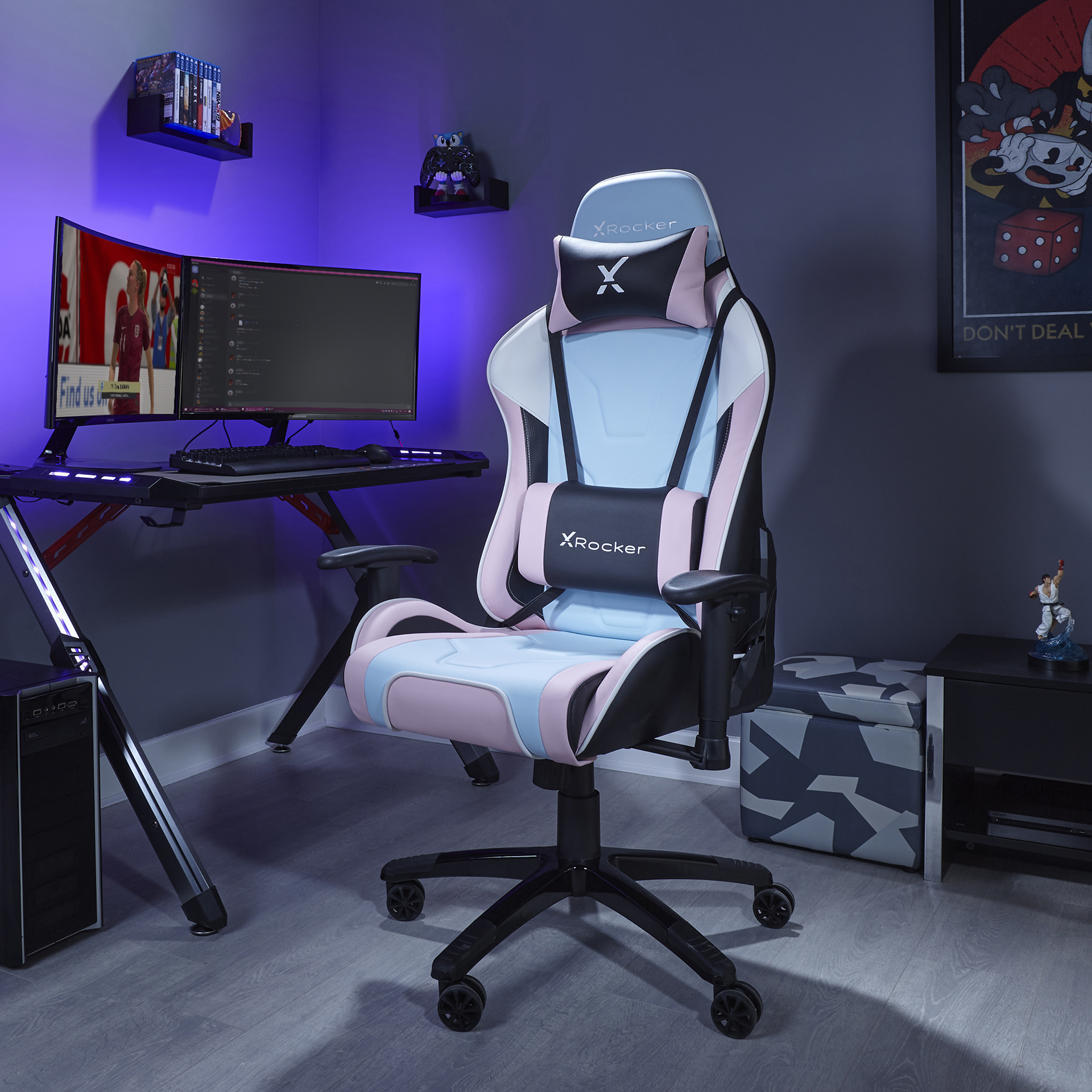 X Rocker - Chaise de jeu eSport Agility Sport avec ajustement ergonomique Rose Bubblegum