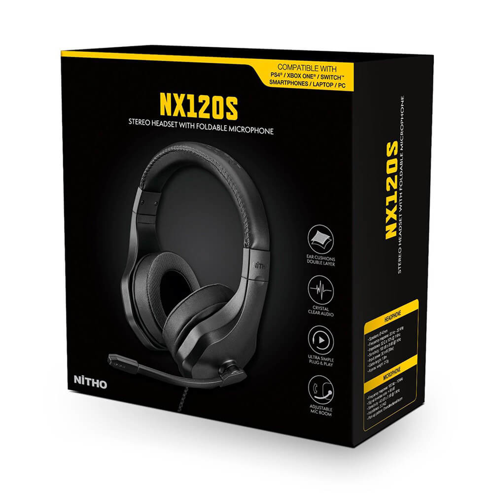 Nitho - Casque de jeu stéréo filaire NX120S Noir pour PC, PS4/PS5, Xbox, Nintendo Switch - flash vidéo