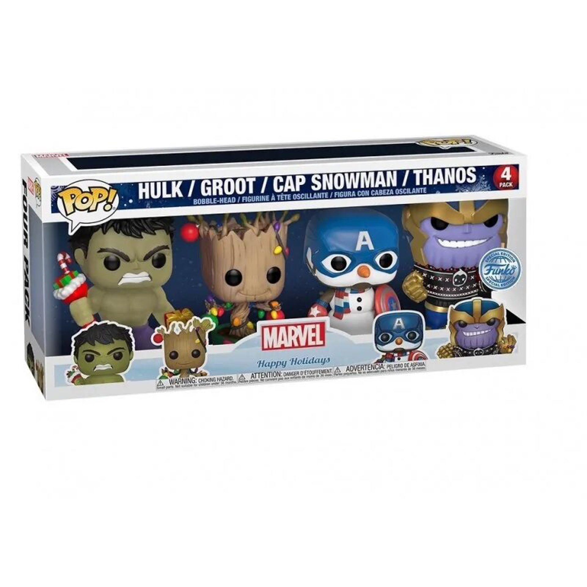 Funko Pop! 4-Pack: Marvel: Happy Holidays - Hulk / Groot / Cap Snowman / Thanos (Special Edition)