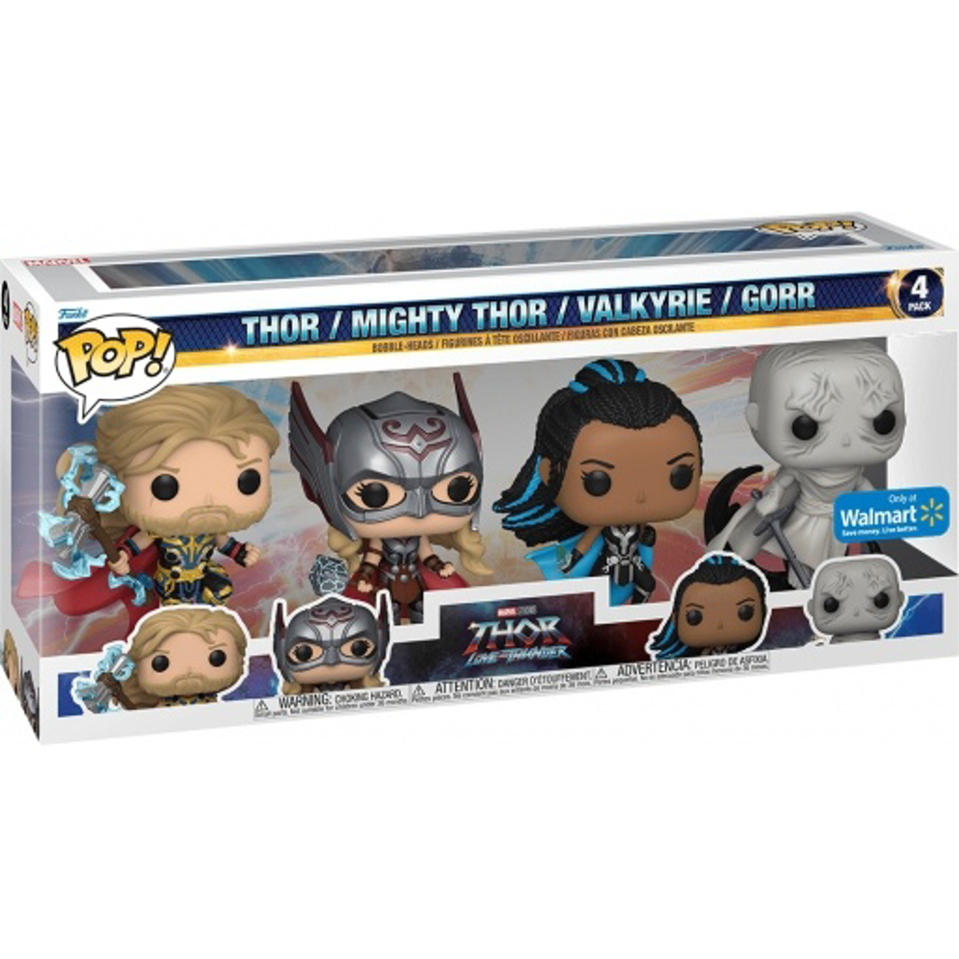 Funko Pop! 4-Pack: Marvel: Thor Love and Thunder - Thor / Mighty Thor / Valkyrie / Gorr - flash vidéo