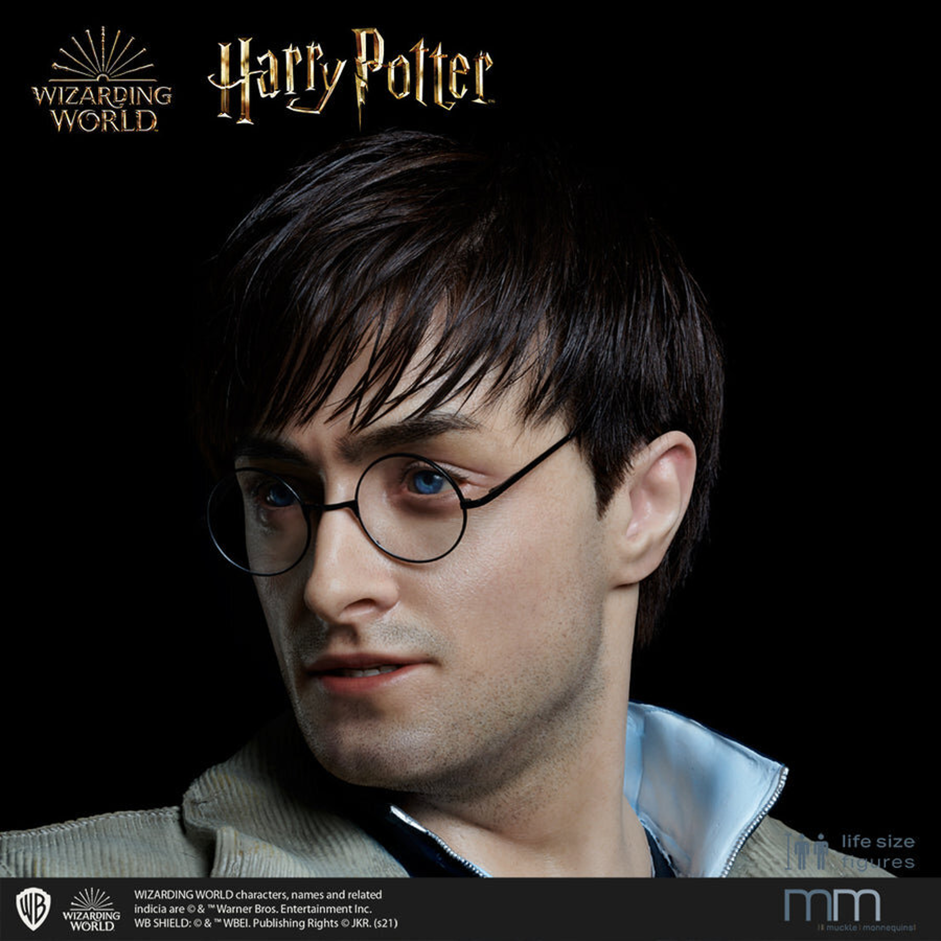 Harry Potter et les Reliques de la Mort - Tête de Harry Potter en silicone haut de gamme avec des cheveux synthétiques