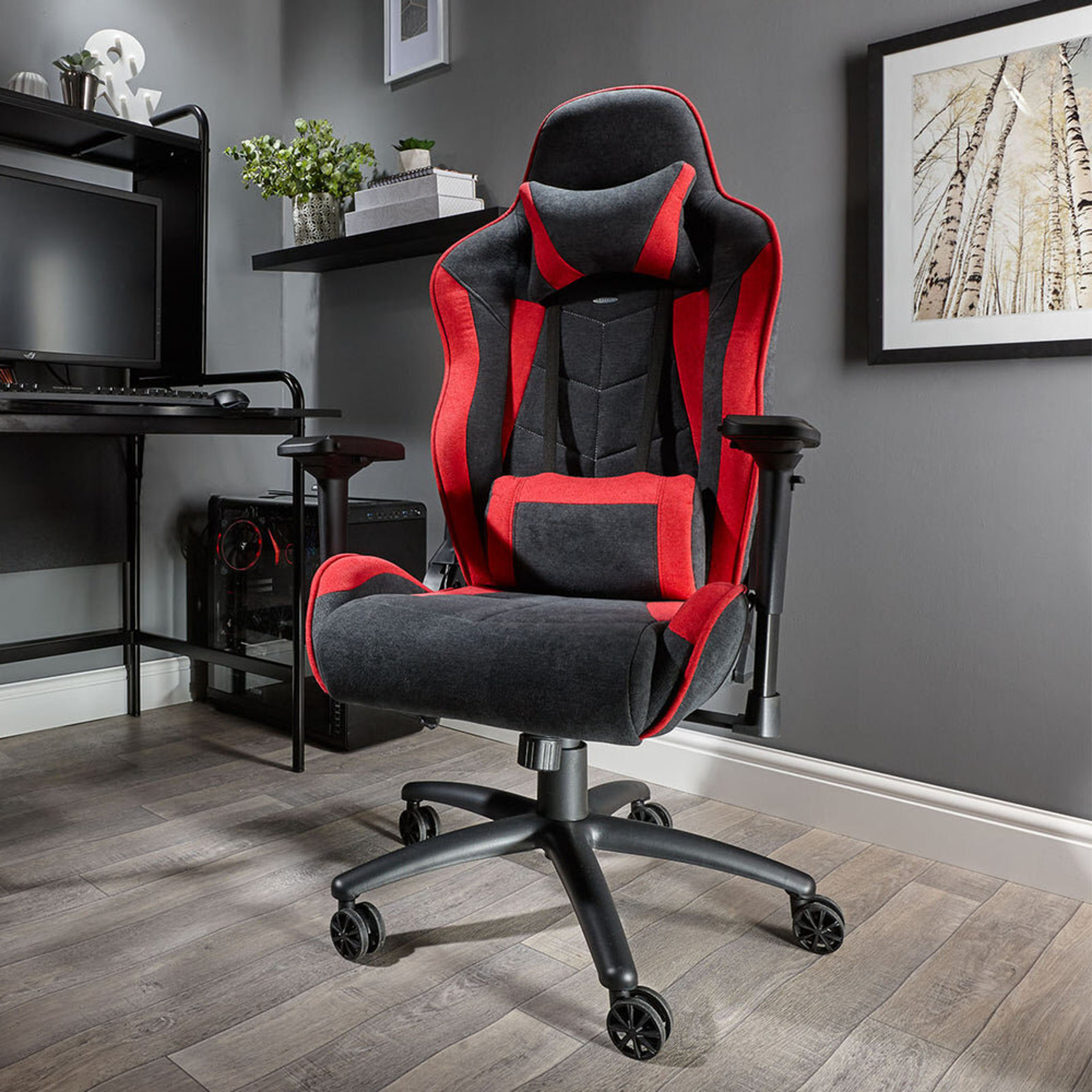 X Rocker - Chaise de jeu eSport Siena avec réglage confortable et finition en tissu Noire/Rouge