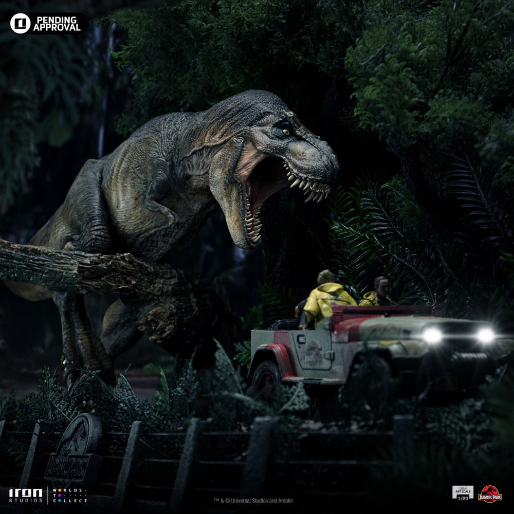 Iron Studios - Demi Art Scale 1/20 - Jurassic Park - T-Rex Chase Statue 60cm - flash vidéo
