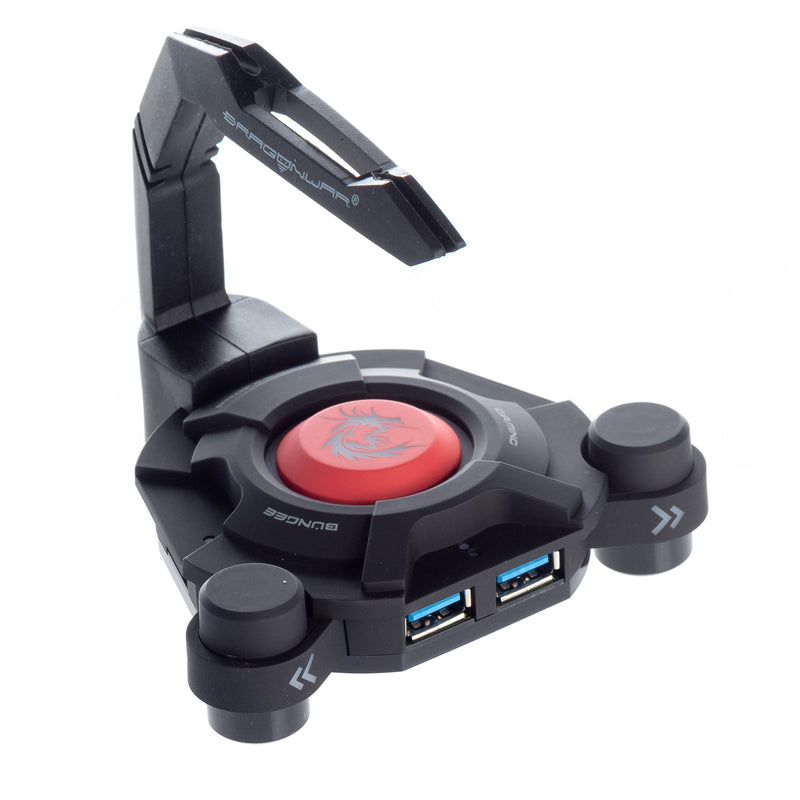 Dragonwar Bungee + USB Hub 3.0 - 4 Ports USB 3.0 - Plateau de câbles multidirectionnel et flexible avec éclairage LED - Base triangulaire en silicone - Câble de 1,5m