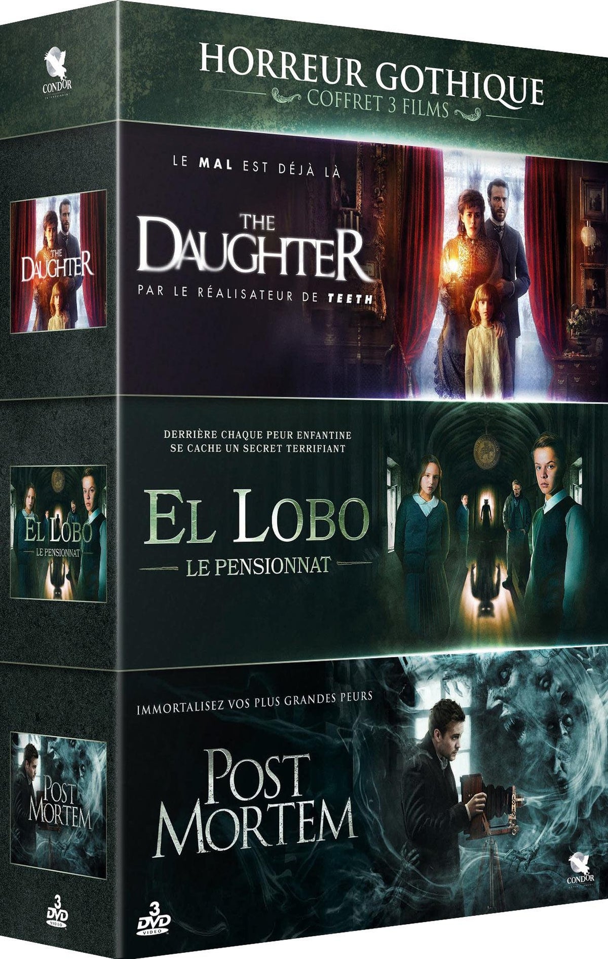 Horreur gothique - Coffret 3 films : The Daughter + El Lobo - Le Pensionnat + Post Mortem [DVD]