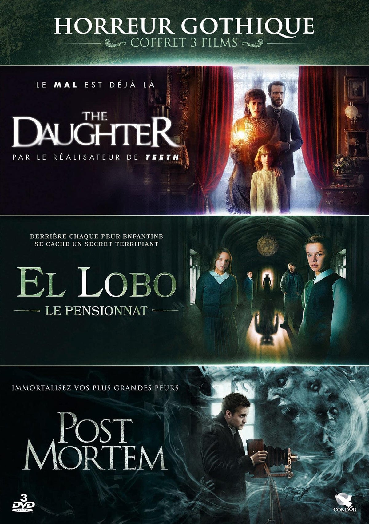 Horreur gothique - Coffret 3 films : The Daughter + El Lobo - Le Pensionnat + Post Mortem [DVD]