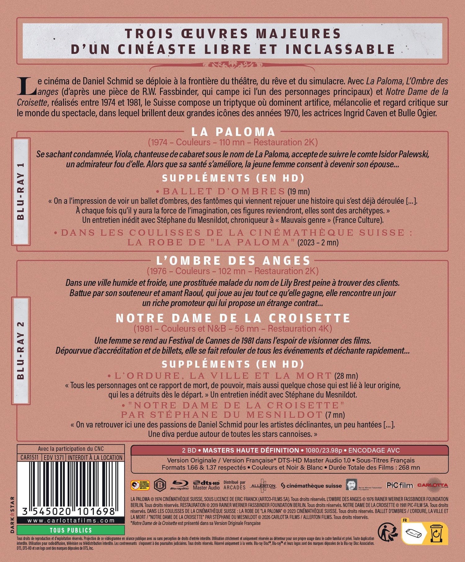 Coffret 3 films de Daniel Schmid : La Paloma + L'Ombre des anges + Notre Dame de la Croisette [Blu-ray]