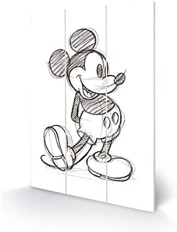 Mickey Mouse - Croquis Impression sur Bois 20 X 29.5 cm