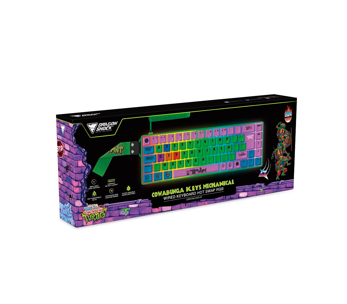DragonShock - Clavier de jeu mécanique filaire RGB TMNT Cowabunga - Azerty FR