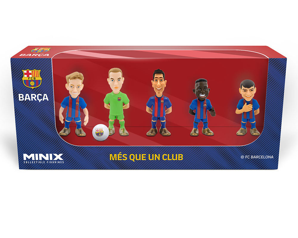 Minix - Football Stars - Pack de 5 FC Barcelone - A (Lewandowski/ Ter Stegen / Pedri / Ansu Fati / De Jong) - Figurines PVC 7 cm