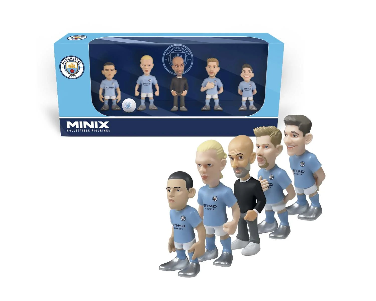 Minix - Football Stars - Pack de 5 Manchester City (Guardiola/Haaland/Foden/De Bruyne/Gundogan) - Figurines PVC 7 cm