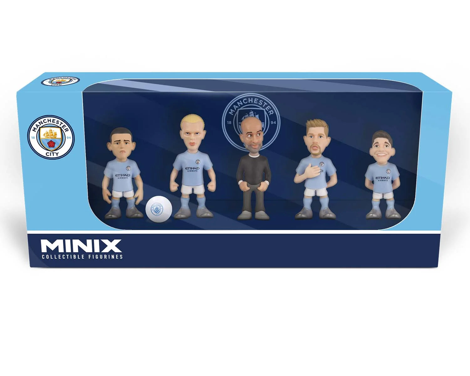 Minix - Football Stars - Pack de 5 Manchester City (Guardiola/Haaland/Foden/De Bruyne/Gundogan) - Figurines PVC 7 cm