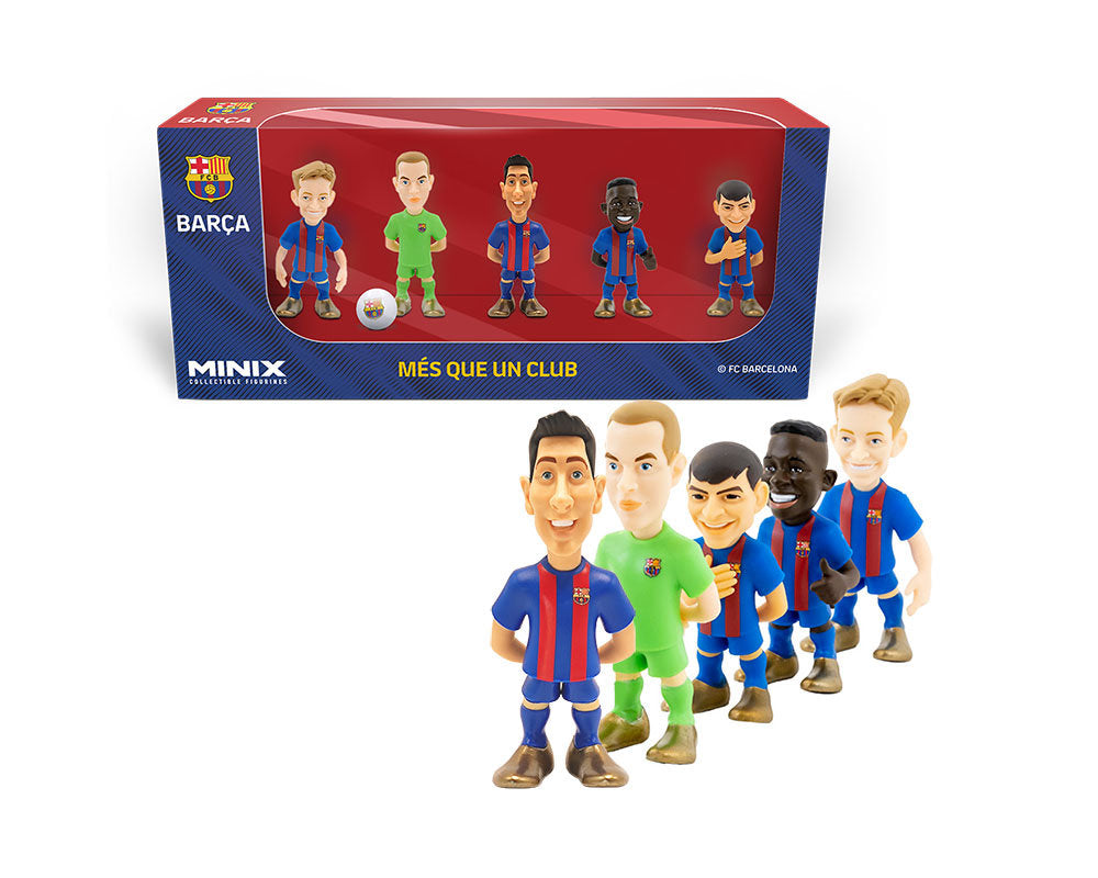 Minix - Football Stars - Pack de 5 FC Barcelone - A (Lewandowski/ Ter Stegen / Pedri / Ansu Fati / De Jong) - Figurines PVC 7 cm