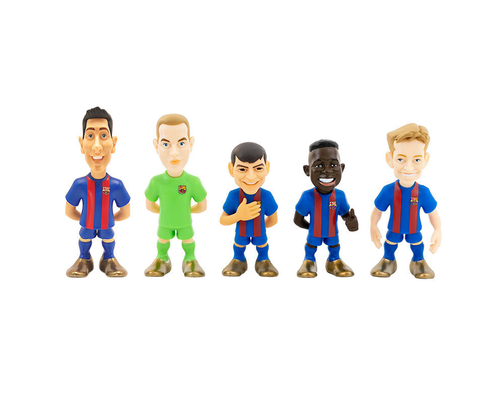 Minix - Football Stars - Pack de 5 FC Barcelone - A (Lewandowski/ Ter Stegen / Pedri / Ansu Fati / De Jong) - Figurines PVC 7 cm