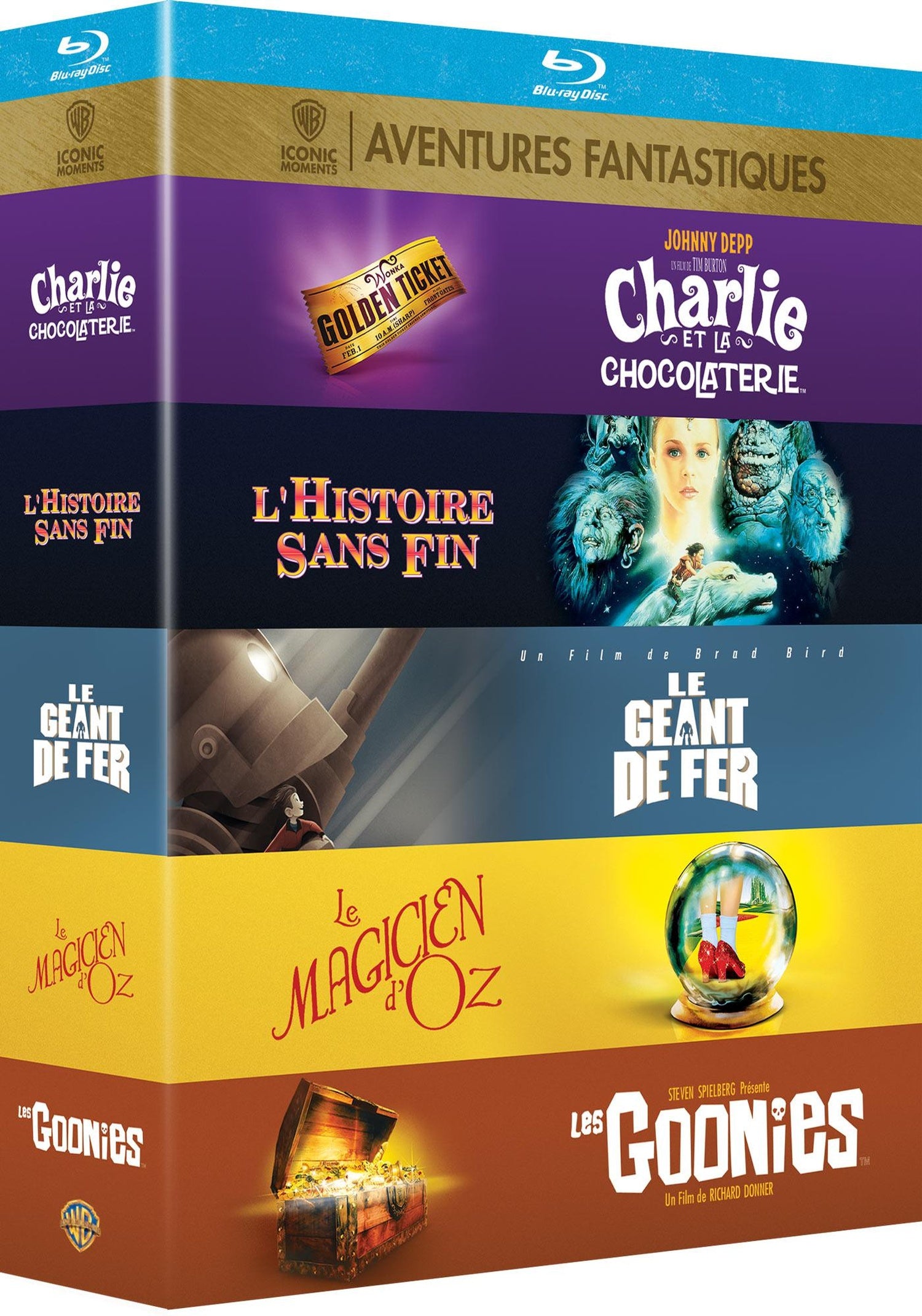 Collection de 5 films aventures fantastiques Warner : Le Géant de fer + L'Histoire sans fin + Les Goonies + Charlie et la chocolaterie + Le Magicien d'Oz [Blu-ray]