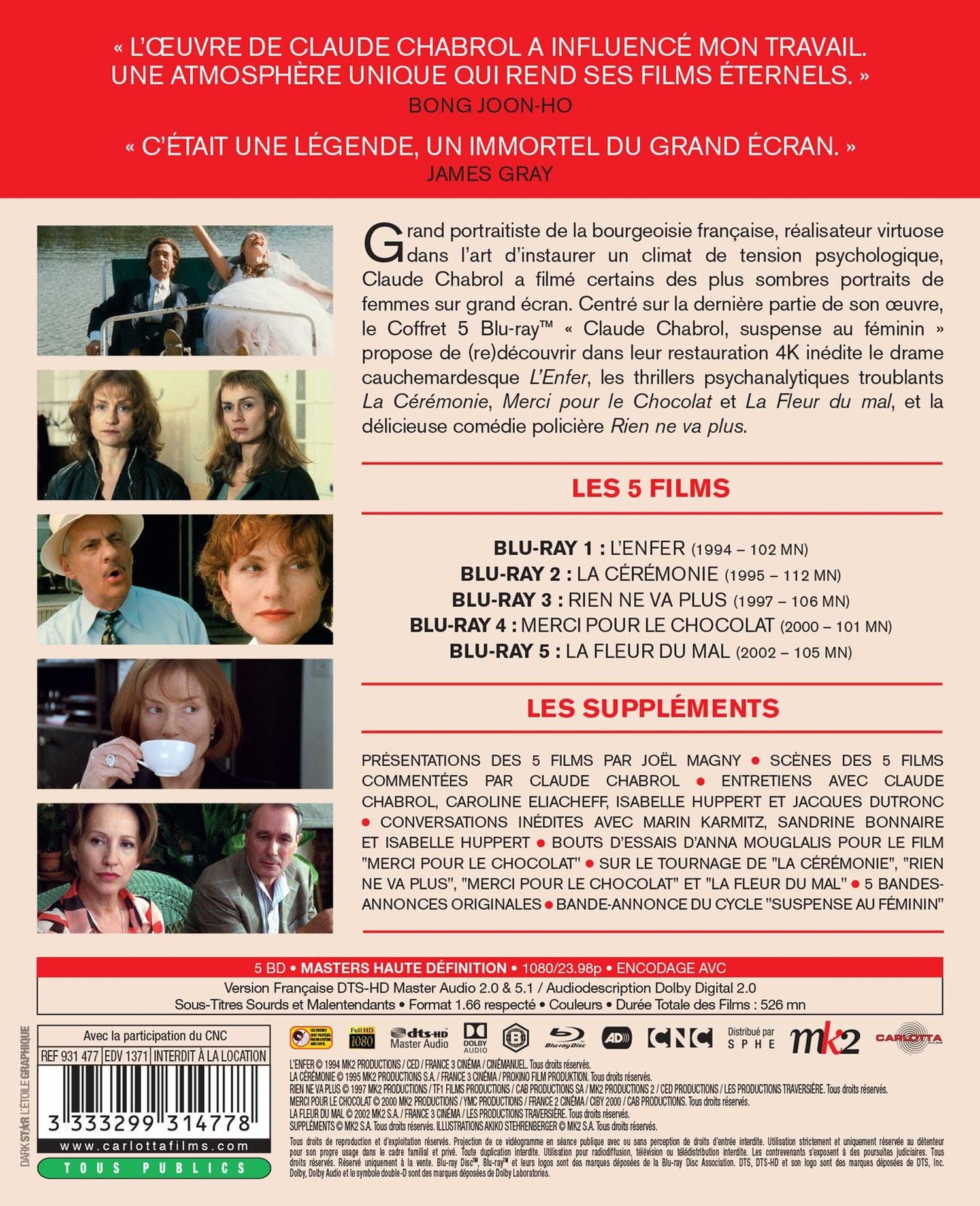 Coffret Claude Chabrol - Suspense au féminin : L'Enfer + La Cérémonie + Rien ne va plus + Merci pour le chocolat + La Fleur du mal [Blu-ray]