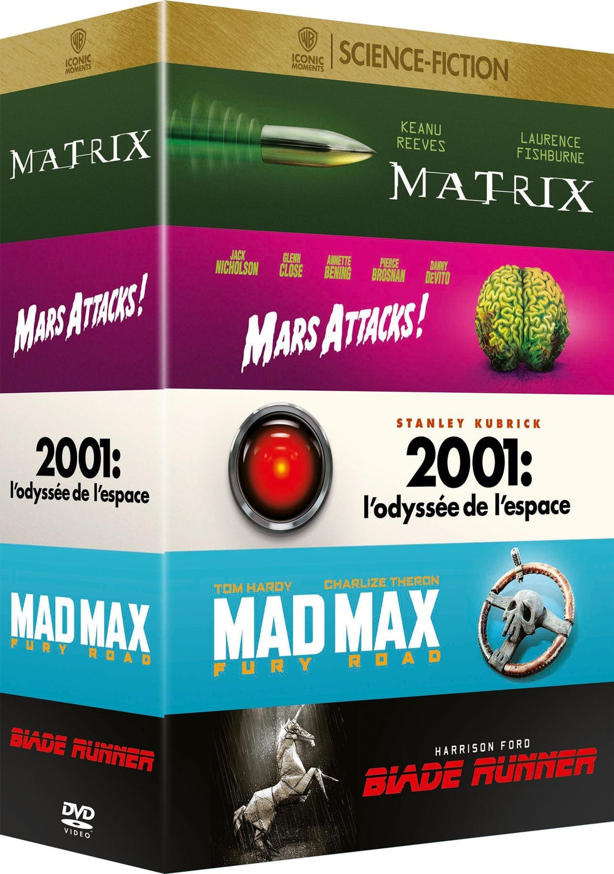 Collection de 5 films science fiction Warner : Blade Runner + Mad Max : Fury Road + 2001 : l'odyssée de l'espace + Mars Attacks! + Matrix [DVD]